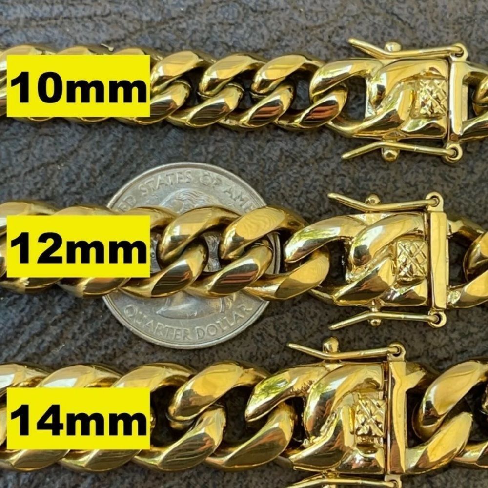 New 14K Gold Plated Stainless Steel Stamped Miami Cuban Chain - ALL SIZES Avail - Picture 6 of 7